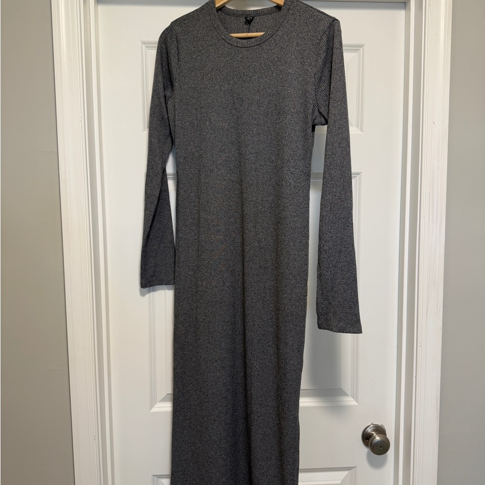 Uniqlo Dark Gray Long Sleeve Crewneck Maxi Dress